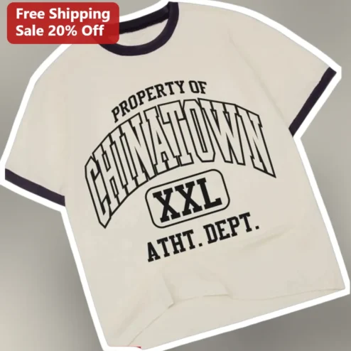Property Of Chinatown Atht. Dept. Vintage Collegiate Ringer Tee