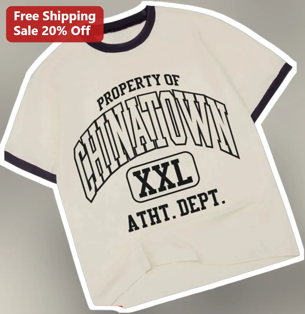 Property Of Chinatown Atht. Dept. Vintage Ringer Tee Retro Collegiate Athletic Department Graphic Shirt