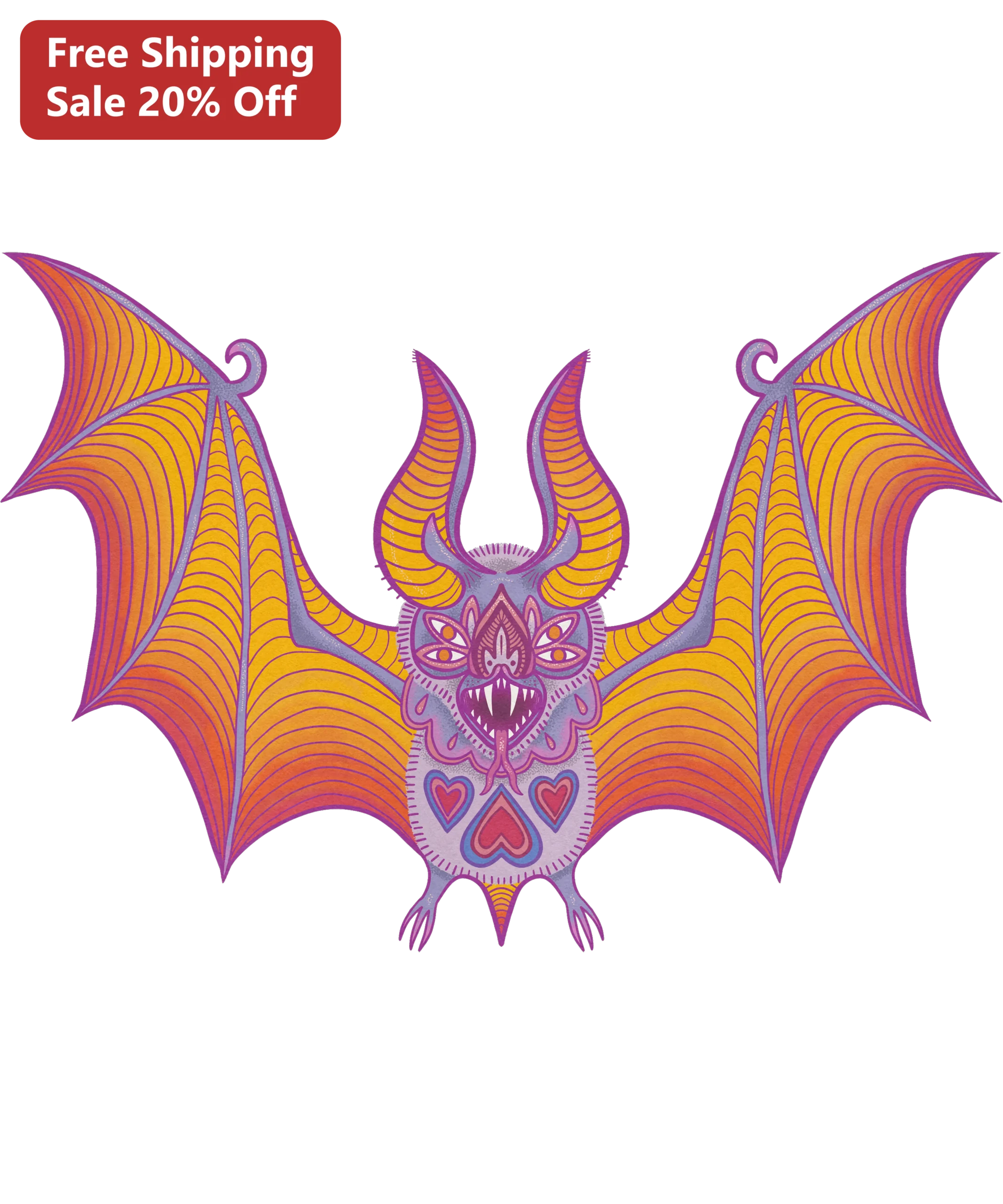 Psychedelic Bat Illustration Graphic Tee Halloween Gothic Art Shirt