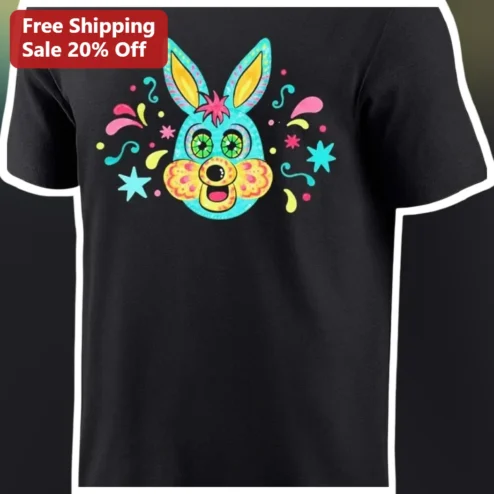 Psychedelic Neon Bunny Rabbit Tee Trippy Hippie Rave Fashion Graphic T-Shirt for Women