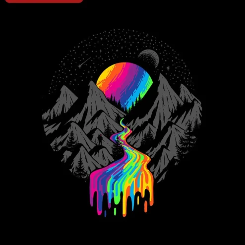 Psychedelic Rainbow Mountain Landscape Tee Trippy Nature Hiking Shirt for Men Women