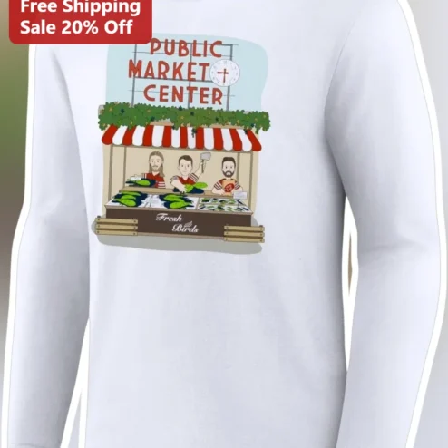 Public Market Center Fresh Birds Long Sleeve Shirt Seattle Pike Place Fish Thrower Souvenir
