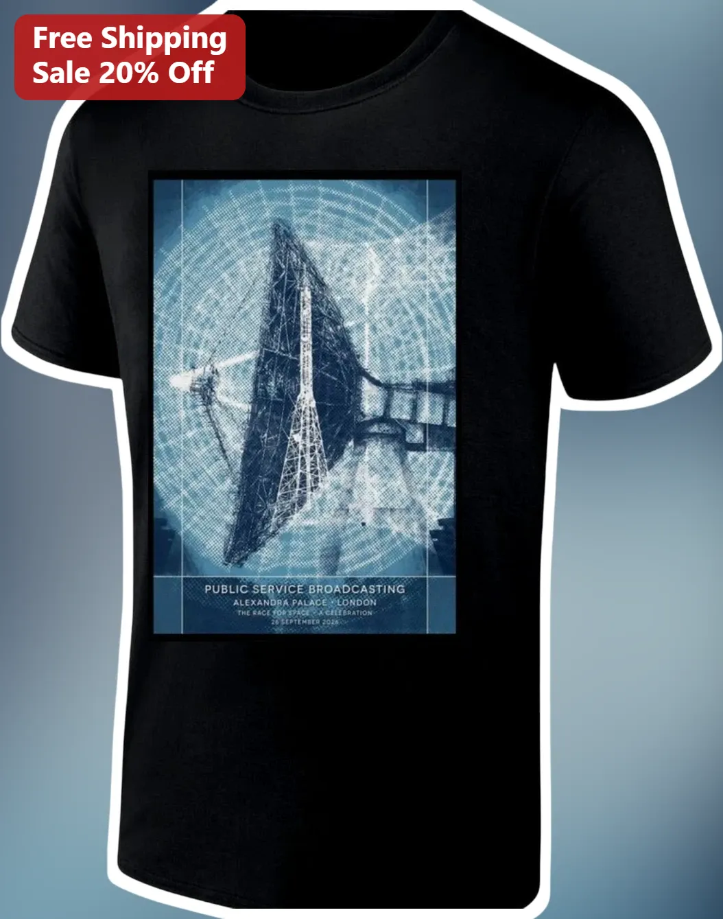 Public Service Broadcasting Alexandra Palace London Tee Retro Radio Telescope Band Merch Shirt