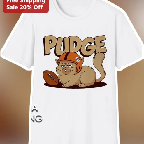 Pudge Tee Grumpy Cat Football Helmet Cartoon Graphic T-Shirt for NFL Fans