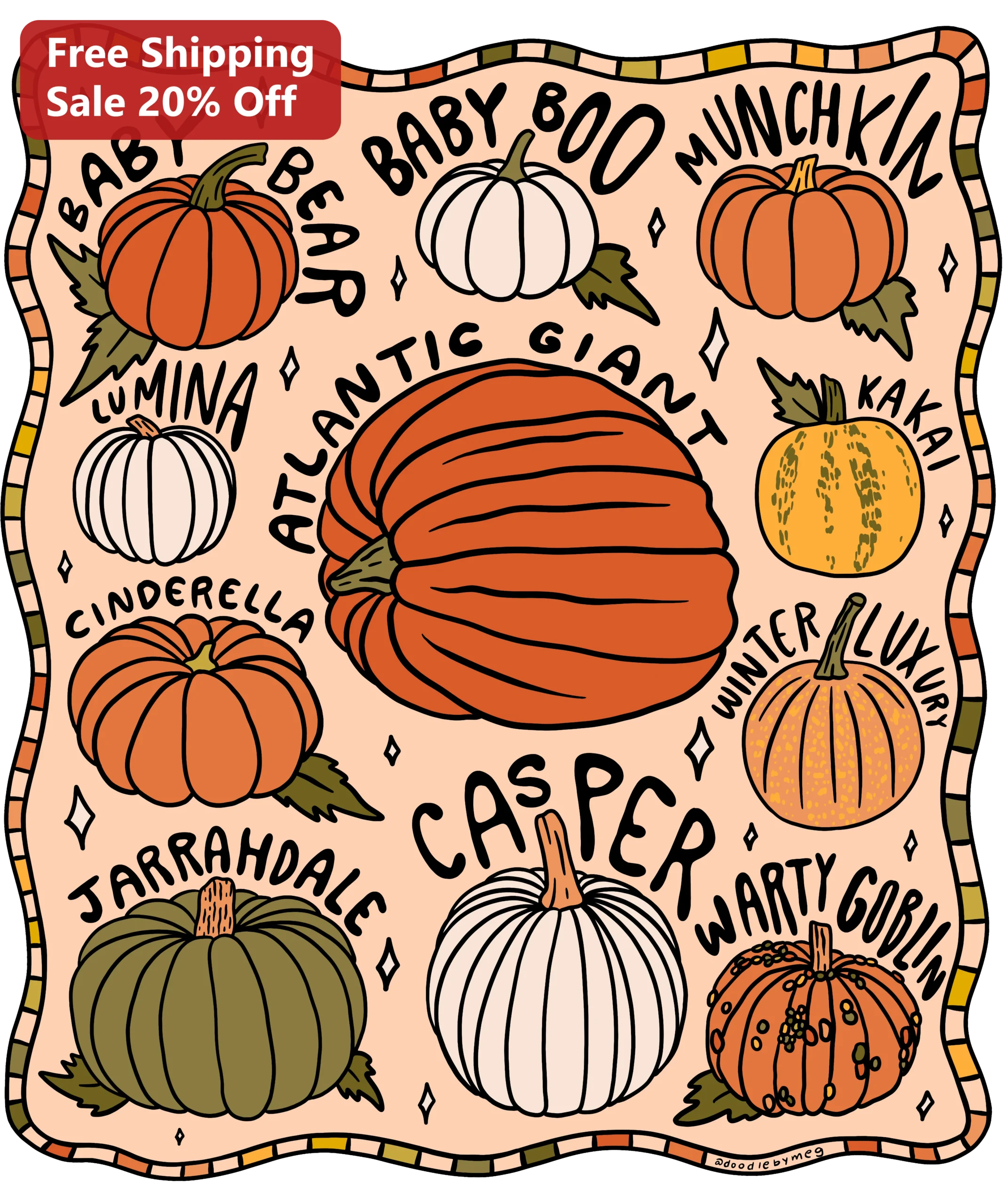 Pumpkin Variety Guide Illustration Sticker Heirloom Pumpkin Types Chart for Gardeners Fall Decor