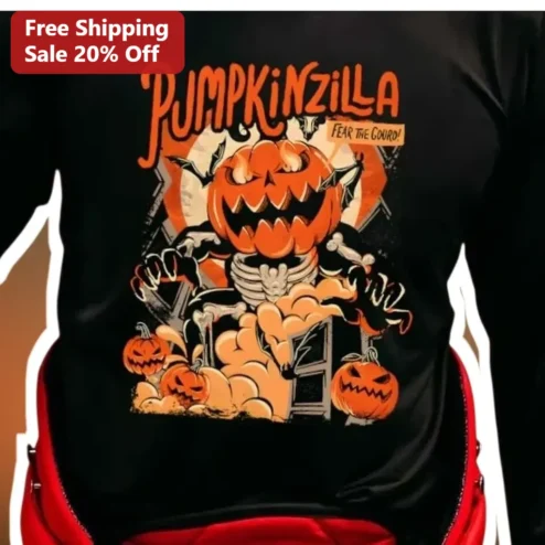 Pumpkinzilla Fear The Gourd Long Sleeve Shirt Halloween Spooky Pumpkin Monster Graphic Tee Gift