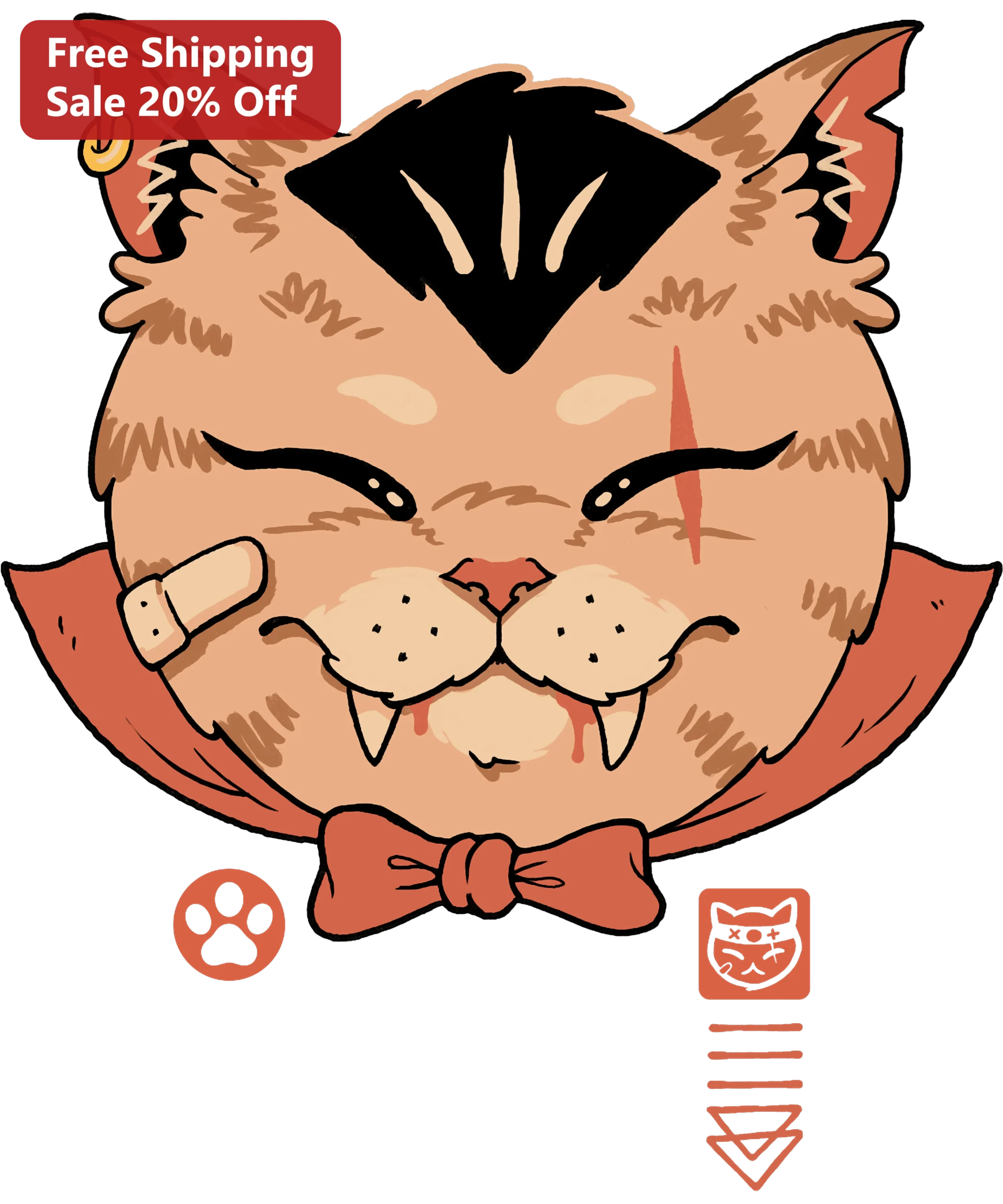 Punk Rock Cat Graphic Sticker Edgy Vampire Meowster Design for Laptop Water Bottle
