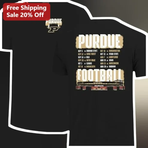 Purdue Football Tee Boilermakers Logo Schedule Graphic Black Cotton Shirt Game Day Apparel