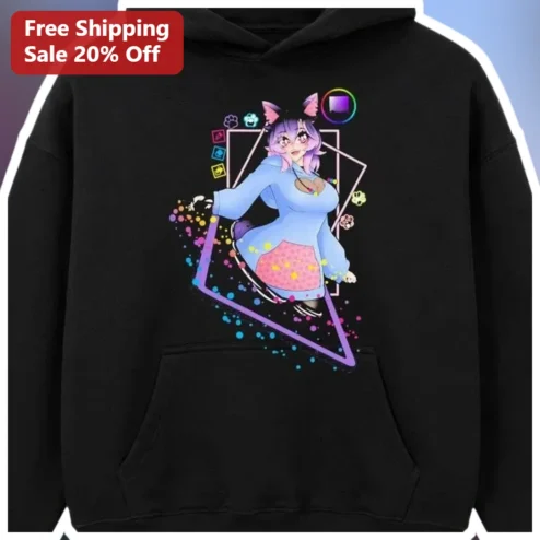 Purple Hair Anime Catgirl Hoodie Kawaii Neko Girl Graphic Sweatshirt for Women Men