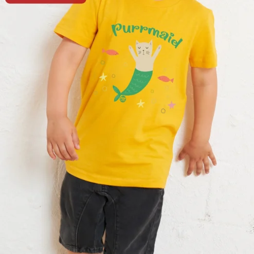 Close-up of Purrmaid Tee Cute Cat Mermaid Graphic T-Shirt for Kids Girls for streetwear fans in Chicago, Illinois