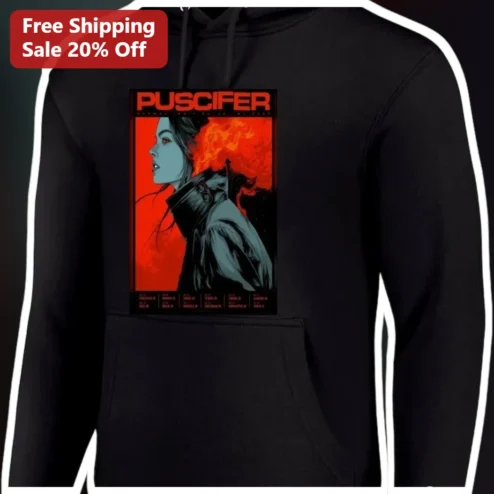 Puscifer Flame Art Hoodie Maynard James Keenan Industrial Rock Merch Black Pullover available at our Chicago, Illinois warehouse