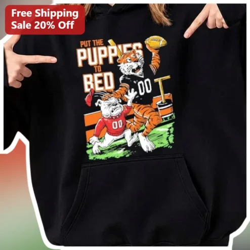 Put The Puppies To Bed Hoodie Funny Dog Football Graphic Sweatshirt