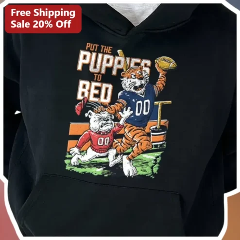 Put The Puppies To Bed Vintage Tiger Football Mascot Hoodie