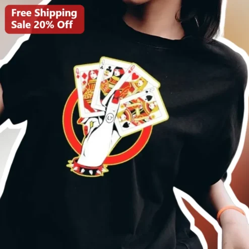 Queens Card Hand Graphic Tee Edgy Poker Playing Cards Shirt for Women