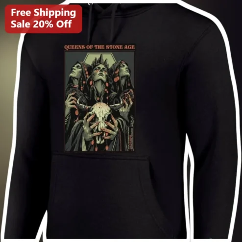 Queens of the Stone Age Hoodie Stoner Rock Band Merch Palm Desert Grunge Graphic Pullover