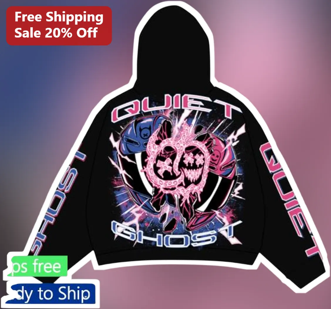 Quiet Ghost Neon Skull Hoodie Cyberpunk Streetwear Cropped Sweatshirt for Gamers