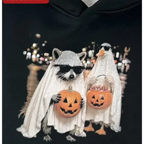 Raccoon and Duck Ghost Costume Halloween Hoodie Funny Animal Trick or Treat Graphic Sweatshirt