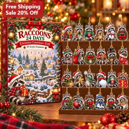 Raccoons 24 Days Christmas Countdown Ornament Set Acrylic Advent Calendar Gift for Animal Lovers