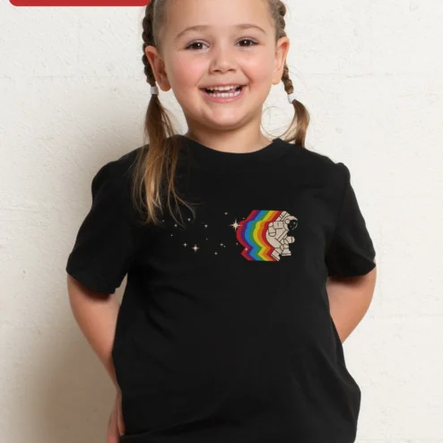 Rainbow Astronaut Space Kid Tee Retro Sci-Fi Graphic T-Shirt for Boys Girls Birthday Gift