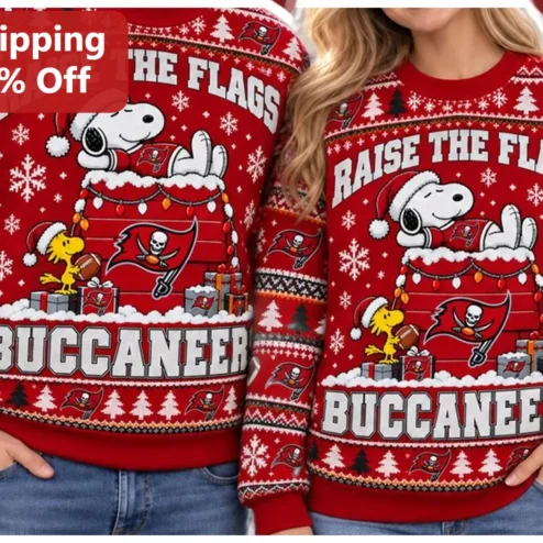 Raise The Flags Buccaneers Snoopy Ugly Christmas Sweatshirt