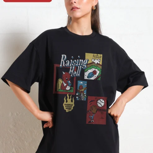 Raising Hell Takeout Order Graphic Tee Retro Devil Cartoon Streetwear Shirt