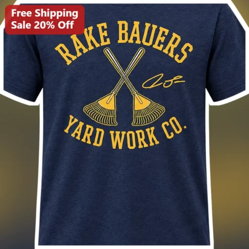 Rake Bauers Yard Work Co Tee Funny Landscaping Gardening Pun Shirt for Men Women Gift