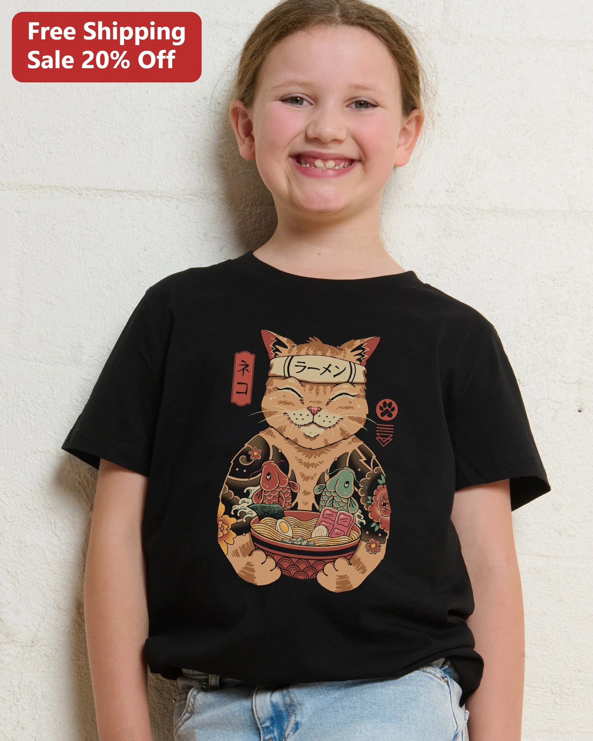 Ramen Cat Neko Graphic Tee Kawaii Japanese Lucky Cat T-Shirt Gift for Anime Fans and Foodies