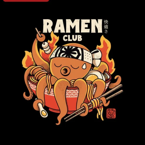 Ramen Club Tee Funny Octopus Ramen Noodle Graphic T-Shirt for Foodies Japanese Cuisine Fans
