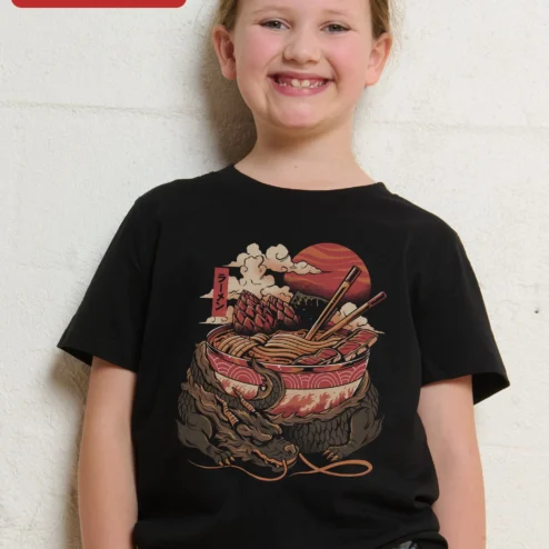 Ramen Dragon Ukiyo-e Kids Tee Japanese Noodle Soup Graphic Shirt Gift