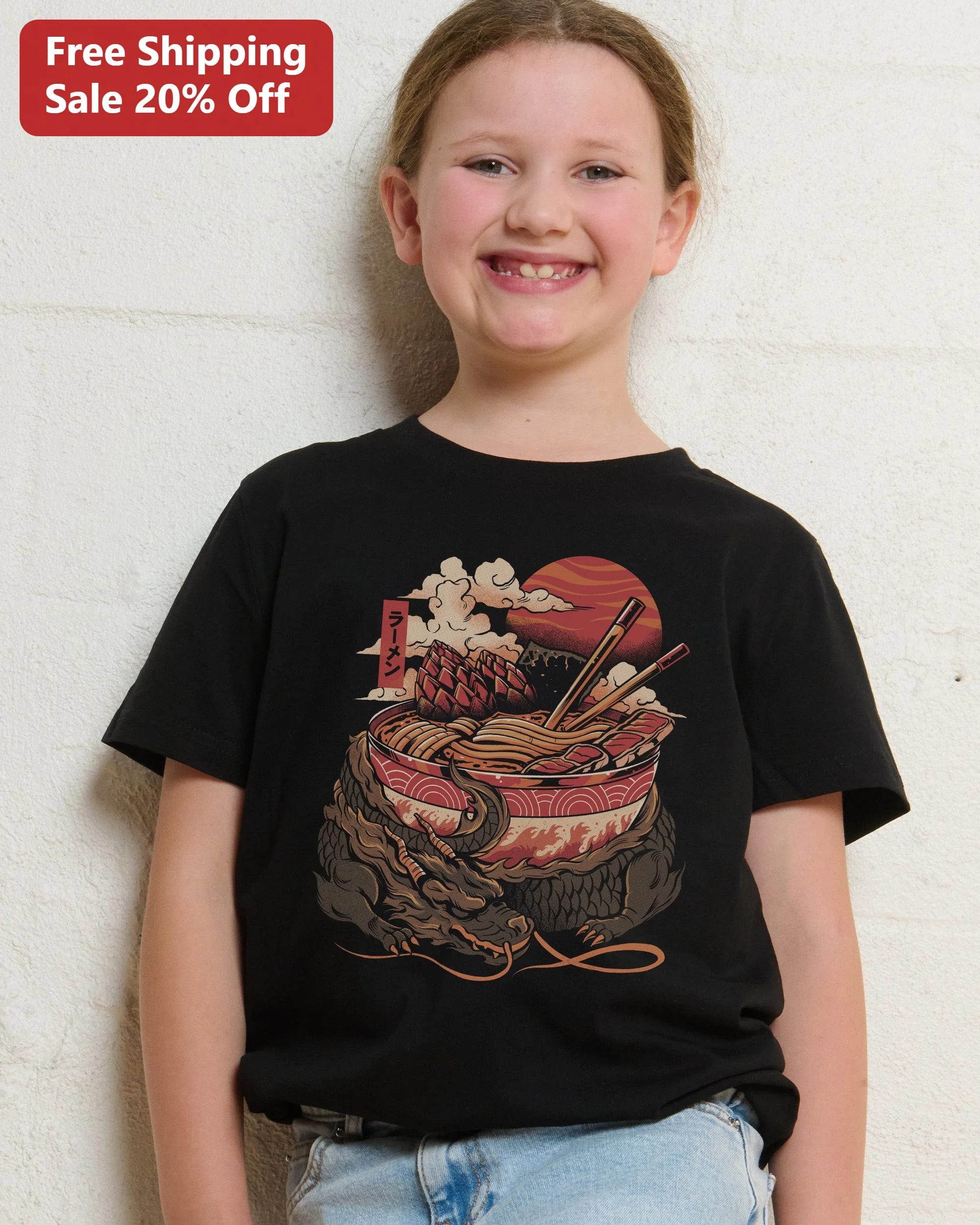 Ramen Dragon Ukiyo-e Kids Tee Japanese Noodle Soup Graphic Shirt Gift