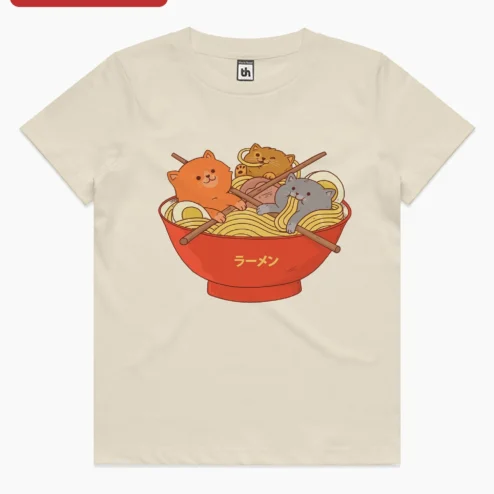 Ramen Kittens Kawaii Graphic Tee Cute Cat Ramen Bowl Shirt Gift for Foodies