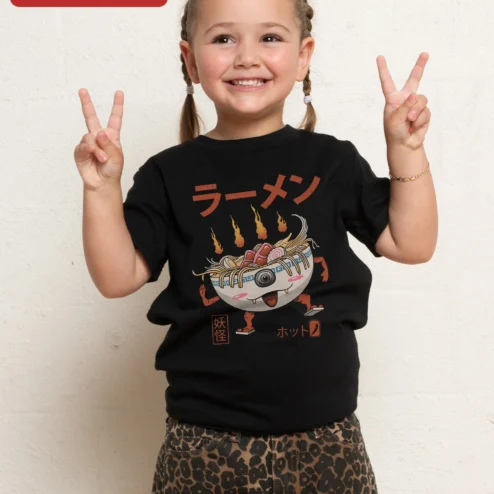 Ramen Monster Kids Graphic Tee Japanese Food Anime Cartoon Shirt