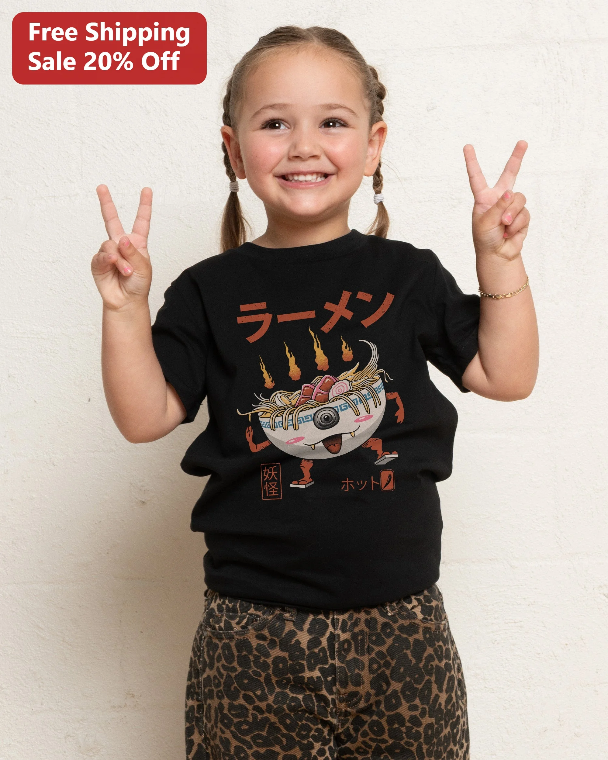 Ramen Monster Kids Graphic Tee Japanese Food Anime Cartoon Shirt