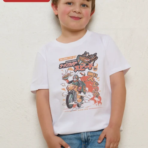Ramen Rider Speed Graphic Tee Kamen Rider Parody Anime Motorcycle Shirt for Kids