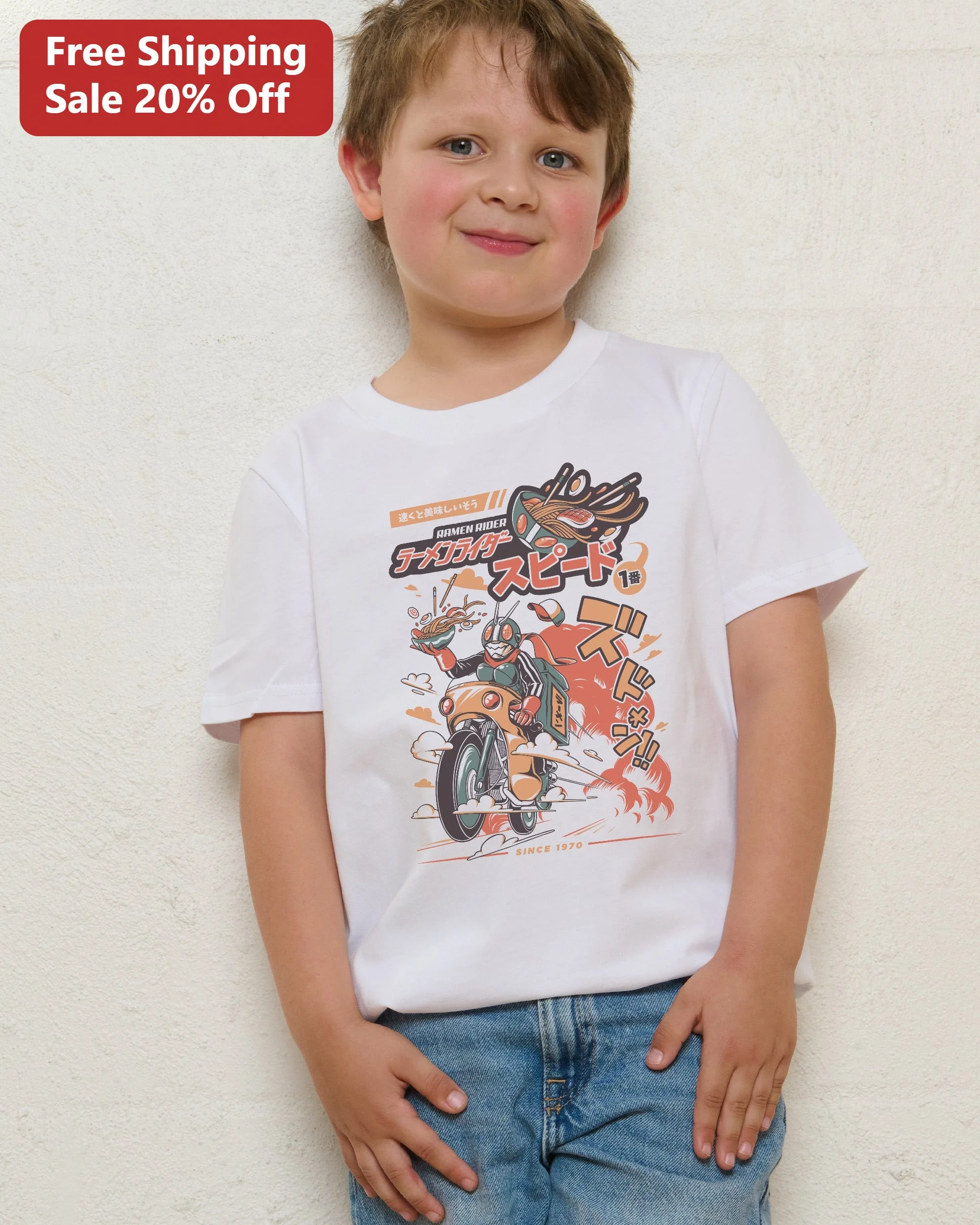 Ramen Rider Speed Graphic Tee Kamen Rider Parody Anime Motorcycle Shirt for Kids