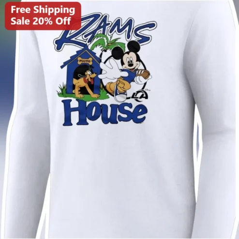 Rams House Long Sleeve Tee Mickey Mouse NFL Football Graphic Shirt