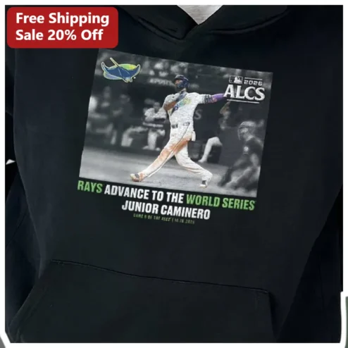 Rays Advance To The World Series Junior Caminero Hoodie Tampa Bay Rays Fan Gear