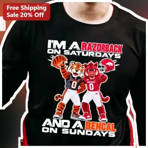Razorback Bengal Long Sleeve Shirt Arkansas Razorbacks Cincinnati Bengals Dual Team Fan Apparel