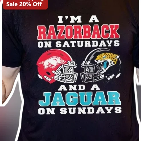 Razorback On Saturdays And A Jaguar On Sundays Tee Arkansas Razorbacks Jacksonville Jaguars College NFL Fan Graphic Shirt