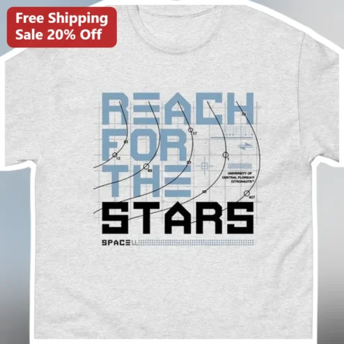 Reach For The Stars Space Exploration Graphic Tee Retro Futuristic Astronomy Gift for Students
