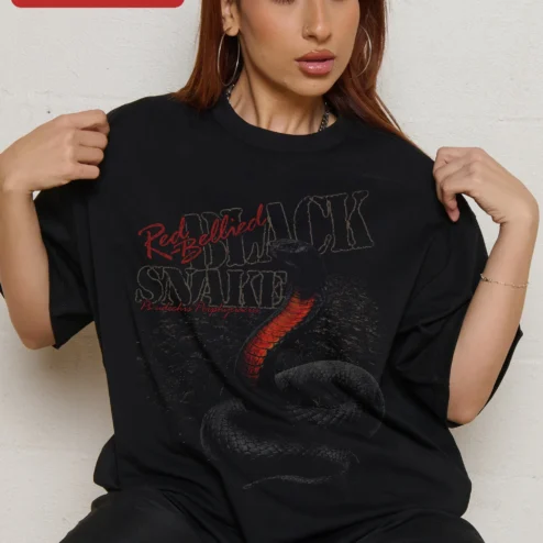 Customer in Chicago, Illinois wearing Red-Bellied Black Snake Pseudechis Porphyriacus Graphic Tee Australian Reptile Art Gift for Herpetol