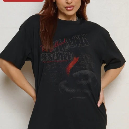 Red Bellied Black Snake Tee Vintage Wildlife Graphic Shirt for Reptile Enthusiasts on a hanger, ready to ship from Chicago, Illinois