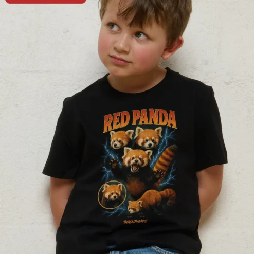 Red Panda Graphic Tee Cute Animal Shirt for Kids and Men Gift on a hanger, ready to ship from Chicago, Illinois