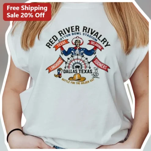 Red River Rivalry Cotton Bowl Stadium Texas vs Oklahoma Longhorns Sooners Vintage Graphic Tee