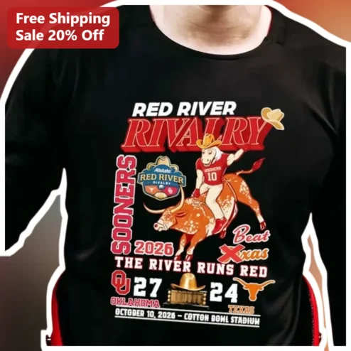 Red River Rivalry Sooners The River Runs Red Beat Texas Long Sleeve Tee