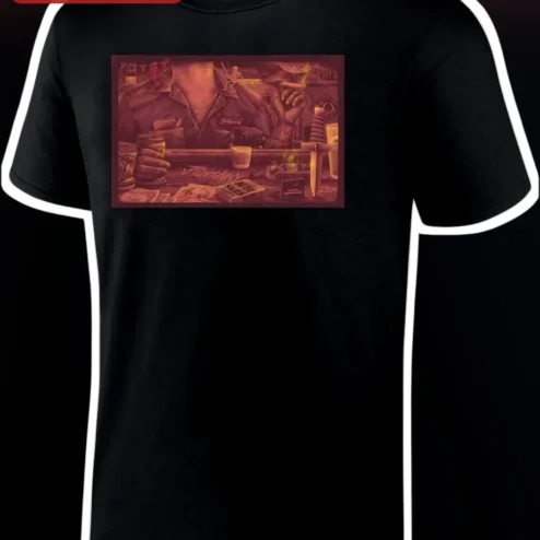 Red Tinted Biker Bar Scene Graphic Tee Vintage Dive Bar Aesthetic Shirt for Men