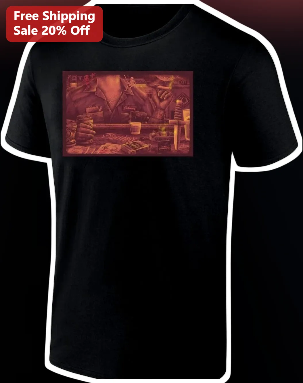 Red Tinted Biker Bar Scene Graphic Tee Vintage Dive Bar Aesthetic Shirt for Men