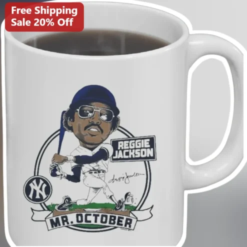 Reggie Jackson Mr. October Mug Baseball Legend Vintage Caricature Gift for Yankees Fans