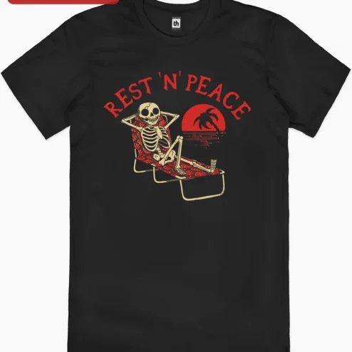 Rest N Peace Tee Funny Skeleton Vintage Sunset Graphic T-Shirt Halloween Spooky Humor Gift