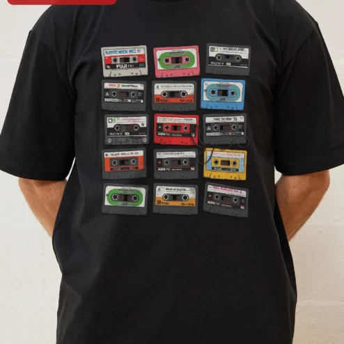 Retro Cassette Tape Grid Pattern Tee Vintage Mixtape Music Nostalgia Gift for Men Women on a hanger, ready to ship from Chicago, Illinois